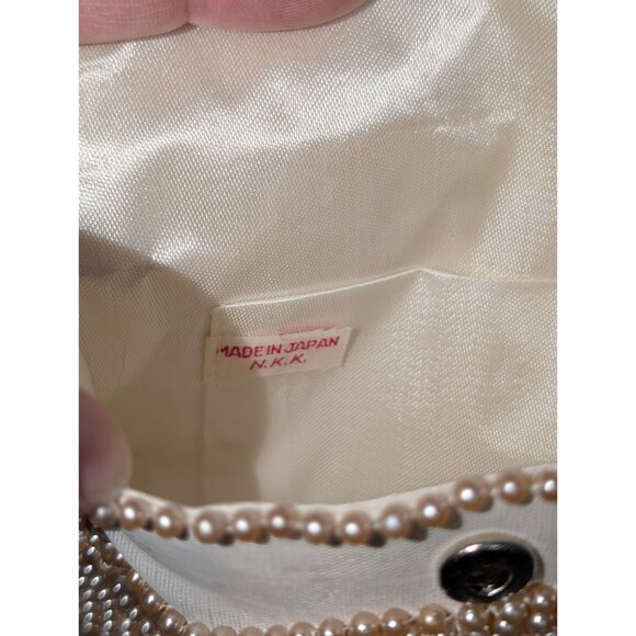 Vintage Pearl Beaded Clutch Floral Design made in Japan 4x7 Inches - Picture 3 of 11